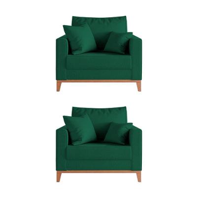Kit 2 Poltronas Beny Amamentação Com 2 Almofadas Base Em Madeira Maciça Tecido Veludo Verde Verde