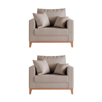 Kit 2 Poltronas Beny Para Recepção Com 2 Almofadas Linho Bege Base Em Madeira Maciça - Cor: Bege