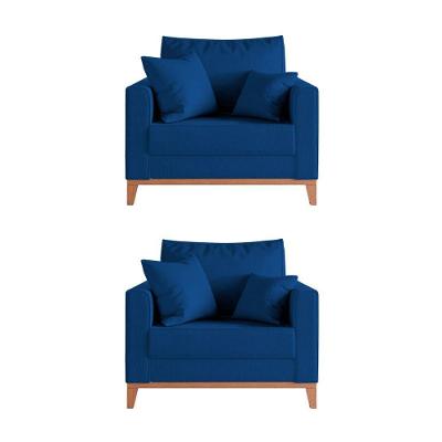 Kit 2 Poltronas Beny Amamentação Com 2 Almofadas Base Em Madeira Maciça Tecido Veludo Azul Azul
