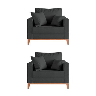 Kit 2 Poltronas Beny Para Recepção Com 2 Almofadas Veludo Cinza Base Em Madeira Maciça - Cor: Cinza