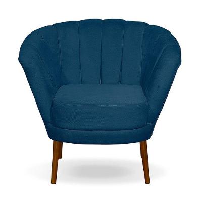 Poltrona Cadeira Pétala Flor Decorativa Suede Azul Marinho