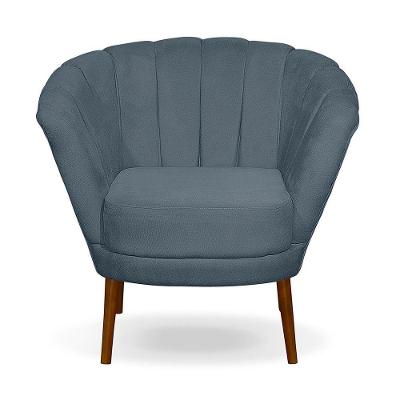 Poltrona Cadeira Pétala Flor Decorativa Suede Azul Turquesa