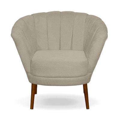 Poltrona Cadeira Pétala Flor Decorativa Suede Bege