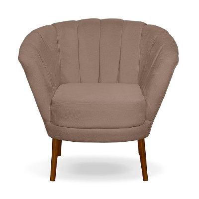 Poltrona Cadeira Pétala Flor Decorativa Suede Cappuccino