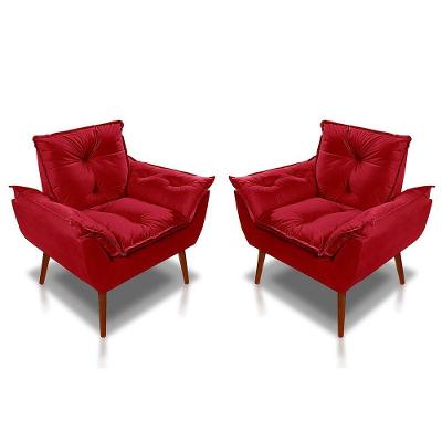 Kit C/ 02 Poltronas Opala Luxo Suede Vermelho