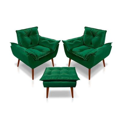 Kit C/2 Poltronas Opala + 01 Puff Opala Elegante Suede Verde