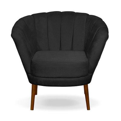 Poltrona Cadeira Pétala Flor Decorativa Suede Preto