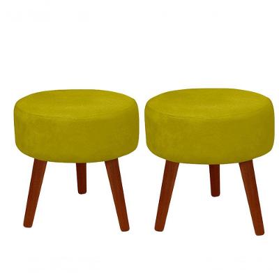 Kit 02 Puff Redondo Danny Decorativo Panqueta De Apoiar Os Pés Suede Amarelo