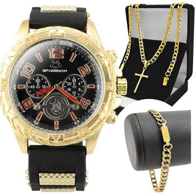 Relogio Masculino Banhado + Cordão Crucifixo + Pulseira Pulseira Ajustavel Presente Analogico Grumet