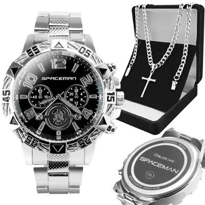 Relogio Masculino Aço Inox + Pulseira Grumet + Cordão Cruz Inoxidável Analogico Religioso Social