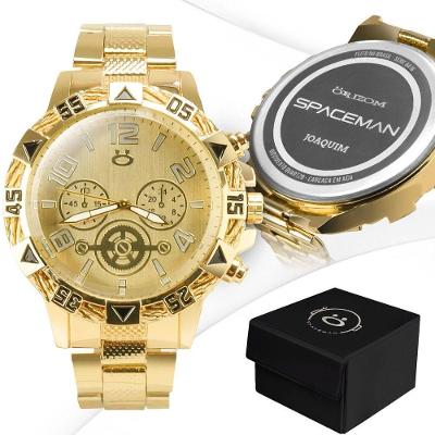 Relogio Personalizado Banhado Ouro Inox Masculino Dourado + Caixa Social Analogico Original Presente