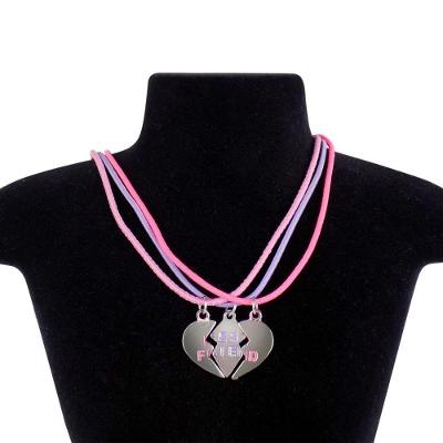Kit 3 Colares Best Friend Amizade Amigas + Pingente Coração Triplo Meninas Moda Ajustavel Presente