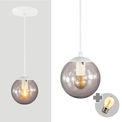 Pendente Branco C/ Globo De Vidro Fume De 14cm + Led 2w