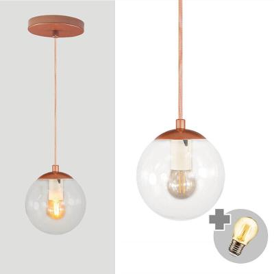 Pendente Bronze C/ Globo De Vidro Cristal De 14cm + Led 2w