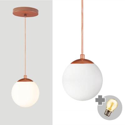 Pendente Bronze C/ Globo De Vidro Branco De 14cm + Led 2w