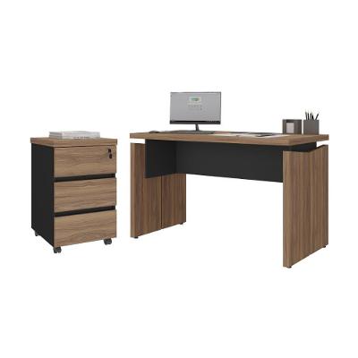 Conjunto De Mesa Em L E Gaveteiro Arara Nogal Preto