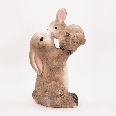Coelha De Páscoa Cerâmica Coelhinha Com Filhote Decoração 47cm