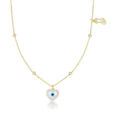 Colar Olho Grego Com Corrente De Bolinhas Banhado A Ouro 18k