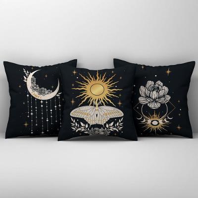 Kit Trio De Almofadas Cheias Fases Da Lua Estampadas Em Veludo Suede 45cm X 45cm Cor Preto