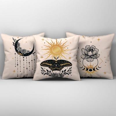 Kit Trio De Almofadas Cheias Fases Da Lua Estampadas Em Veludo Suede 45cm X 45cm Cor Bege