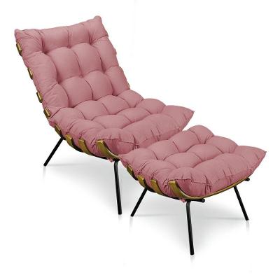 Kit Poltrona Costela Com Puff Para Sala Veludo Rose