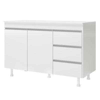 Balcão Gabinete Lux Para Pia De 120cm 100% Mdf Com Tampo 02 Portas E 03 Gavetas Branco - Desk Design