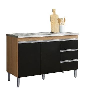 Balcão Gabinete De Pia Andréia 100cm Amendoa/preto S/ Tampo - Ajl Móveis
