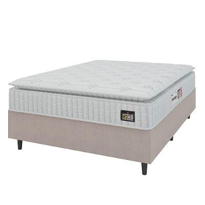 Cama Box Colchão Casal Espuma D33 Vangogh Pillow Top 138x188x67cm Branco-Bege Hellen Suporta até 120kg por Pessoa