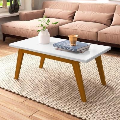 Mesa De Centro Com Pés Em Madeira Prism Branco Acetinado - Patrimar