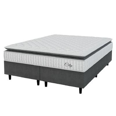 Cama Box Colchão Casal Queen Molas Ensacadas City Pillow Top 158x188x61cm Hellen Branco-Preto Suporta até 110kg por Pessoa