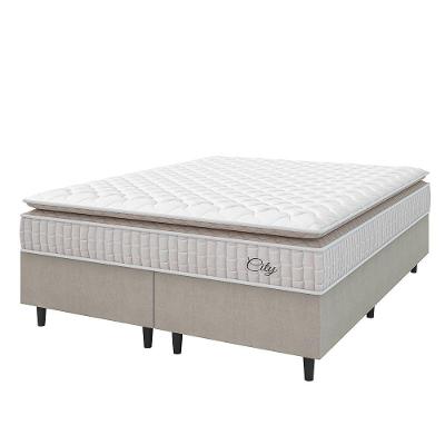 Cama Box Colchão Casal Queen Molas Ensacadas City Pillow Top 158x198x61cm Branco-Bege Hellen Suporta até 110kg por Pessoa