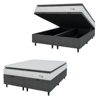 Cama Box Baú Colchão Casal Queen Molas Ensacadas City Pillow Top 158x198x64cm Branco-Preto Hellen Suporta até 110kg por Pessoa
