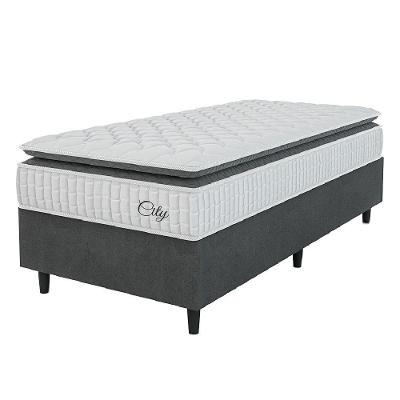 Cama Box Colchão Solteiro Molas Ensacadas City Pillow Top 88x188x61cm Branco-Preto Hellen Suporta até 110kg por Pessoa