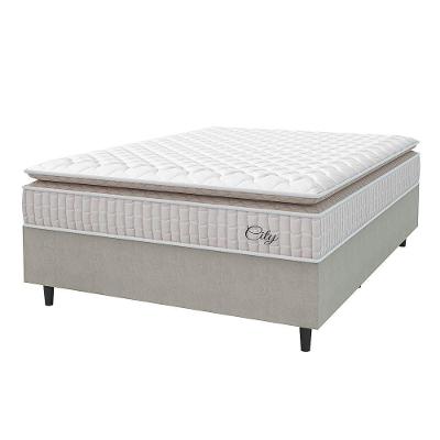 Cama Box Colchão Casal Molas Ensacadas City Pillow Top 138x188x61cm Branco-Bege Hellen Suporta até 110kg por Pessoa