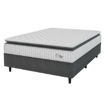 Cama Box Colchão Casal Molas Ensacadas City Pillow Top 138x188x61cm Branco-Preto Hellen Suporta até 110kg por Pessoa