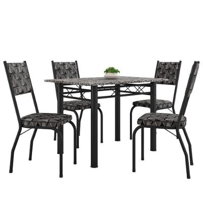 Conjunto Sala de Jantar Mesa Tampo Granito 1,20m com 4 Cadeiras Diana Preto-Mosaico Artefamol