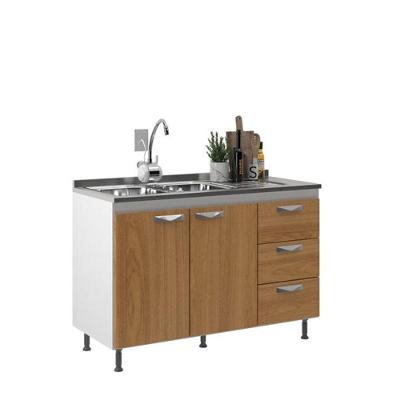 Balcão De Cozinha Carolina Sem Pia E Tampo 2 Portas 3 Gavetas - Branco / Cinnamomo