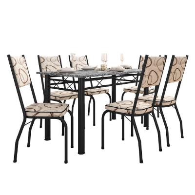 Conjunto Sala de Jantar Mesa Tampo Granito 1,40m com 6 Cadeiras Diana Preto-Cedro Artefamol