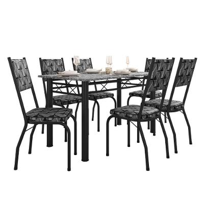 Conjunto Sala de Jantar Mesa Tampo Granito 1,40m com 6 Cadeiras Diana Preto-Mosaico Artefamol