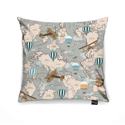 Capa Para Almofada Tecido Estampado Mapa Mundi
