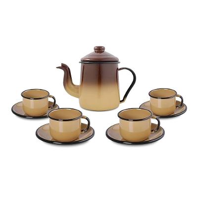 Conjunto Para Café Esmaltado 9 Peças Marrom Degradê Ewel