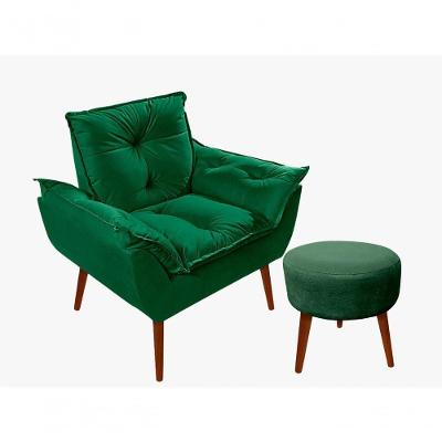 Kit C-01 Poltrona Opala + 01 Puff Redondo Danny Suede Verde