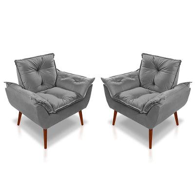 Kit C- 02 Poltronas Opala Luxo Suede Cinza Claro