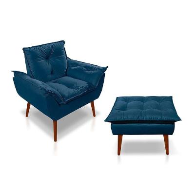 Kit C- 01 Poltrona Opala + 01 Puff Opala Elegante Suede Azul Marinho
