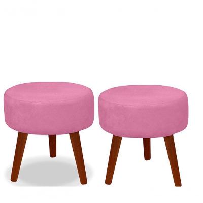 Kit 02 Puff Redondo Decorativo Panqueta De Apoiar Os Pés Suede Rose