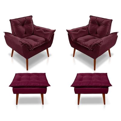 Kit C-02 Poltronas Opala + 02 Puff Opala Elegante Suede Bordo