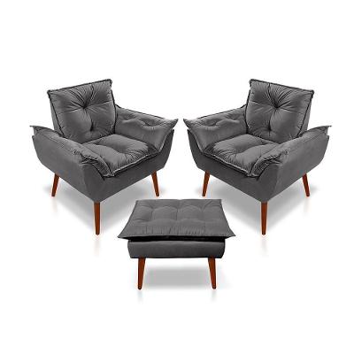 Kit C-2 Poltronas Opala + 01 Puff Opala Elegante Suede Cinza Escuro