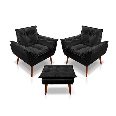 Kit C-2 Poltronas Opala + 01 Puff Opala Elegante Suede Preto
