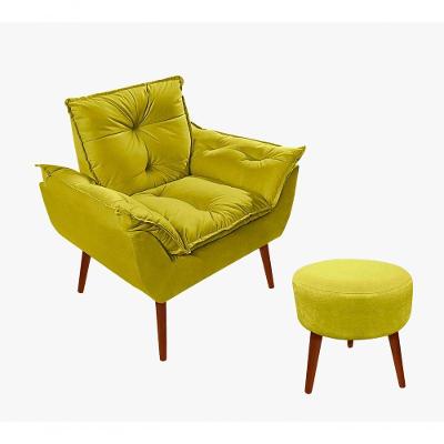 Kit C-01 Poltrona Opala + 01 Puff Redondo Danny Suede Amarelo
