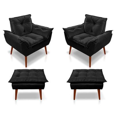 Kit C-02 Poltronas Opala + 02 Puff Opala Elegante Suede Preto